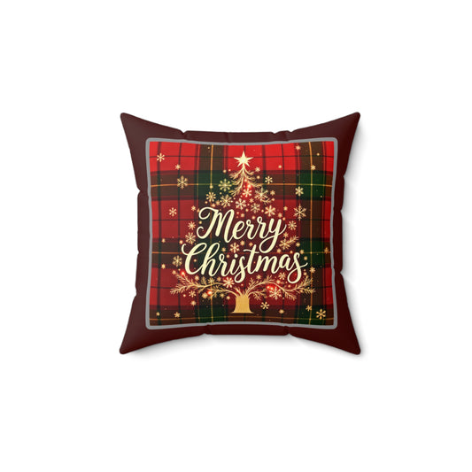 Elegant Christmas Tree Pillow – Festive Plaid Merry Christmas Design