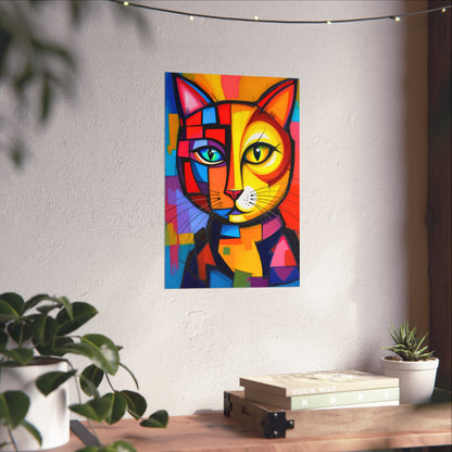 Cubist Cat Portrait - Vibrant Abstract Expression