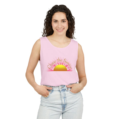 Comfort Colors® 9360 Women's Garment-Dyed Tank Top - Chase the Sunrise Aesthetic Design