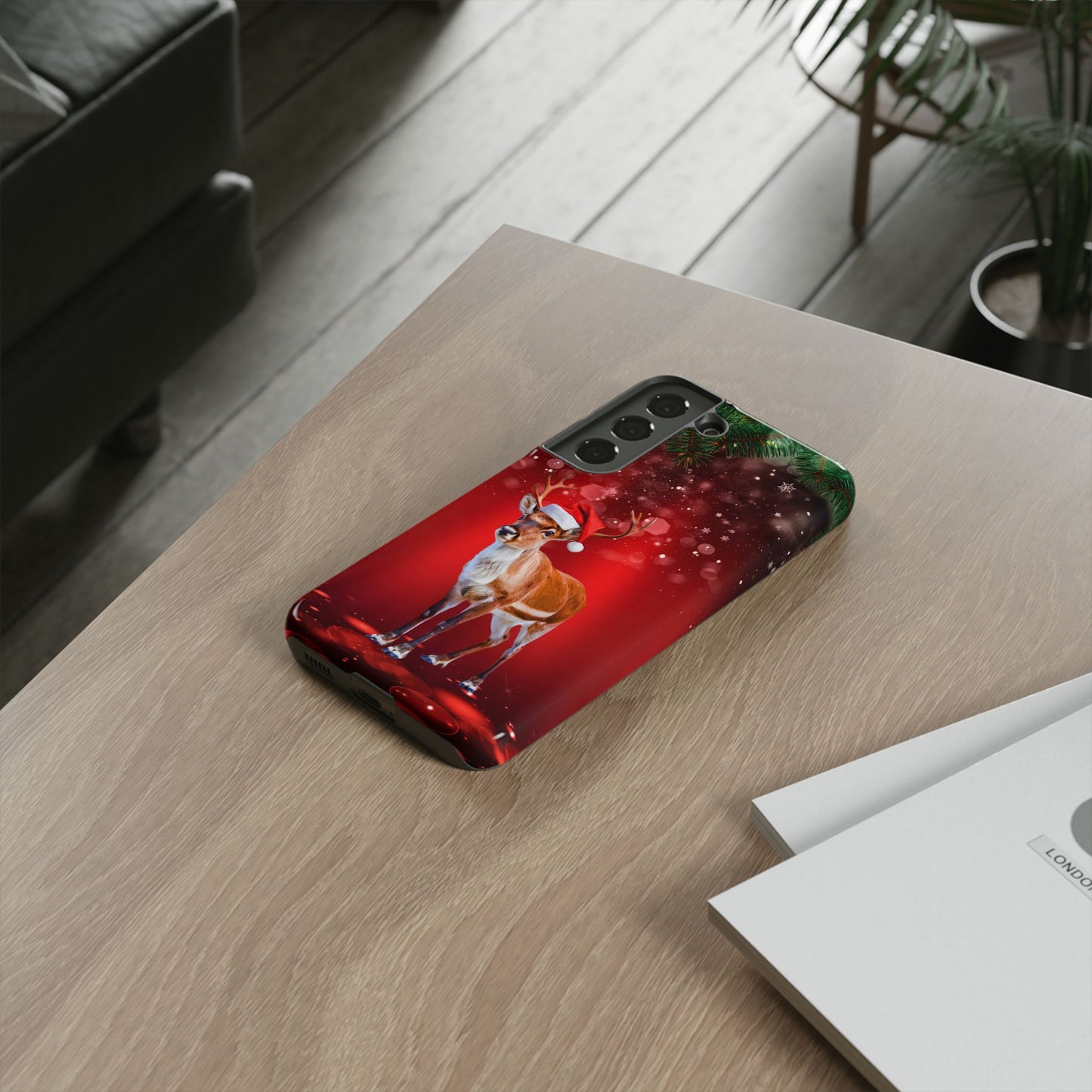 Festive Reindeer No.1 – Santa Hat with Holiday Lights Design for iPhone, Samsung & Google Models