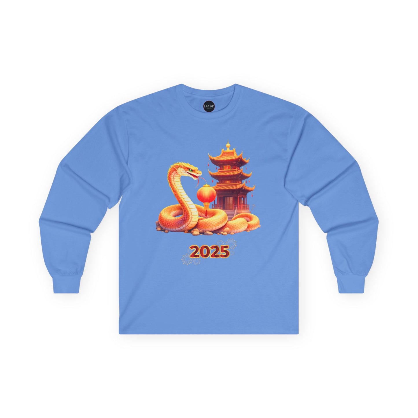 Gildan 2400 Unisex Long-sleeve Tee - 2025 Year of the Snake Chinese New Year - Golden Snake with Pagoda and Lantern (v1)