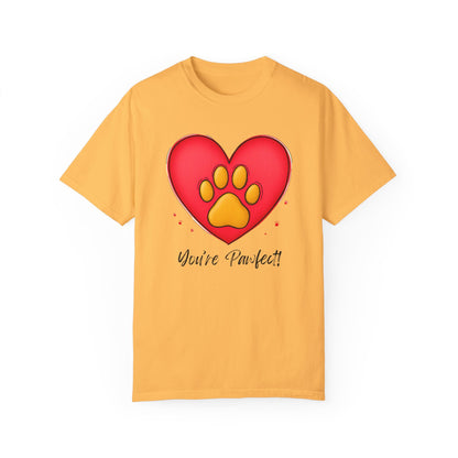 Comfort Colors 1717 Unisex Garment-Dyed T-shirt - "You’re Pawfect!" Adorable Heart and Paw Valentine's Day Design [Color Set 1]