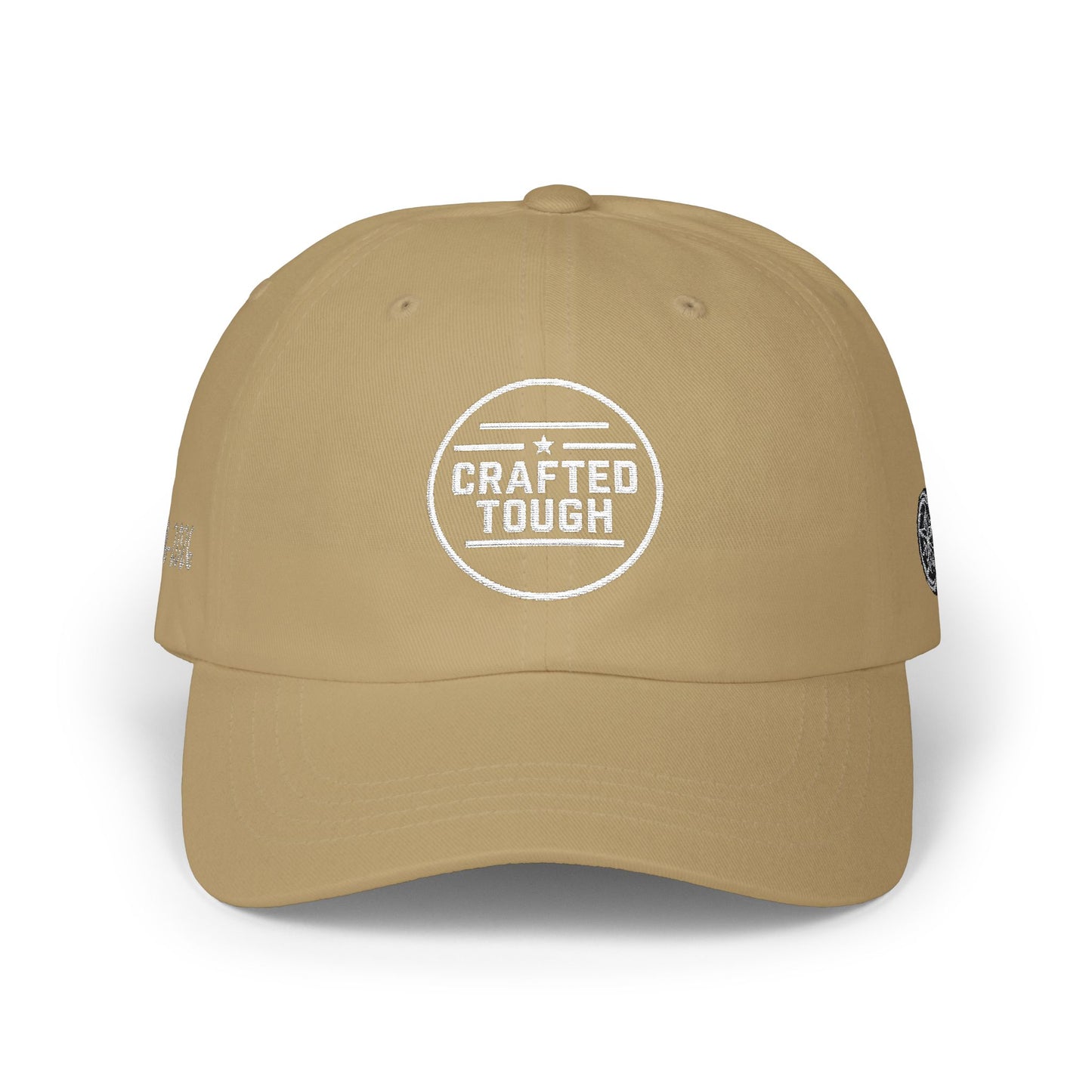Beige cap with 'Crafted Tough' logo on a white background