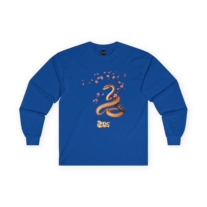 Gildan 2400 Unisex Long-sleeve Tee - 2025 Year of the Snake Chinese New Year - Elegant Cherry Blossom (v2)