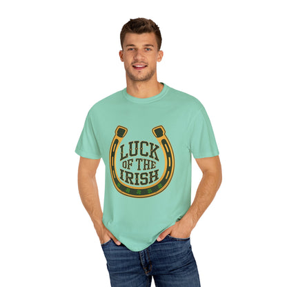 Comfort Colors 1717 Unisex Garment-Dyed T-shirt - Luck of the Irish St. Patrick’s Day Tee – Horseshoe & Shamrock Design