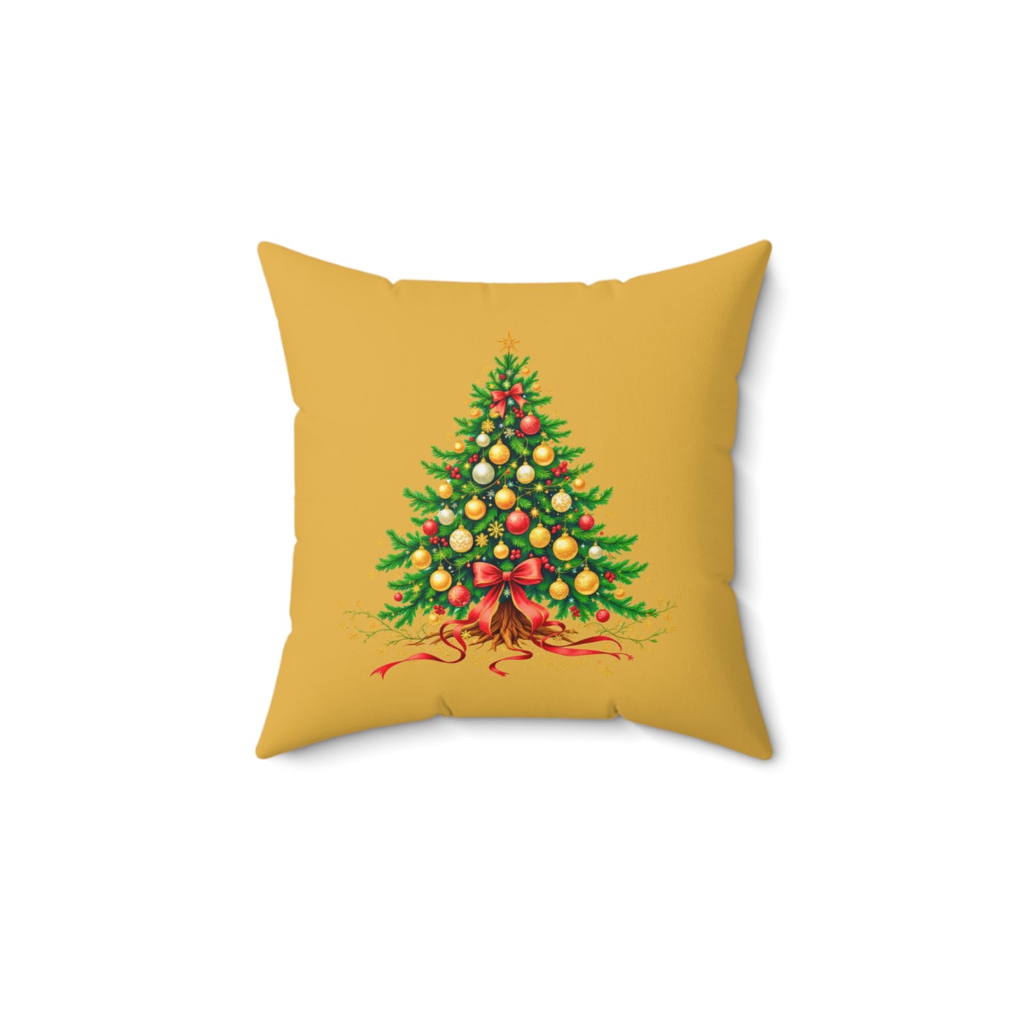 Elegant Christmas Tree Pillow – Festive Red and Gold Holiday Décor