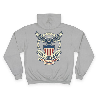 USA 250 Years Hoodie (1776–2026) – Commemorative Patriotic Back Crest Hoodie