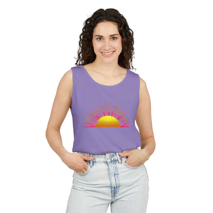 Comfort Colors® 9360 Women's Garment-Dyed Tank Top - Chase the Sunrise Aesthetic Design