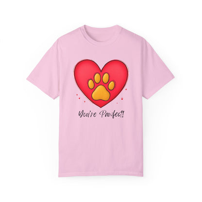 Comfort Colors 1717 Unisex Garment-Dyed T-shirt - "You’re Pawfect!" Adorable Heart and Paw Valentine's Day Design [Color Set 1]