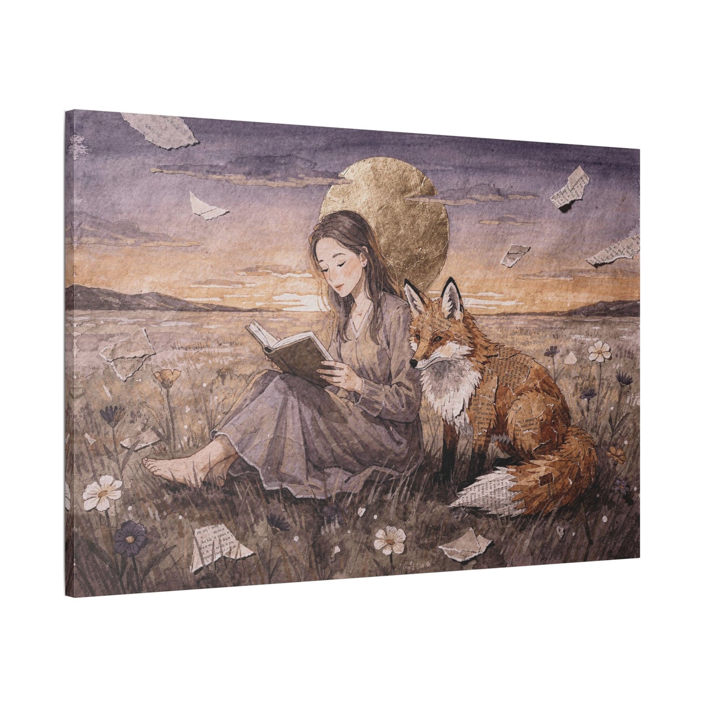 Meadow at Dusk – A Quiet Reading | Storybook Canvas Art