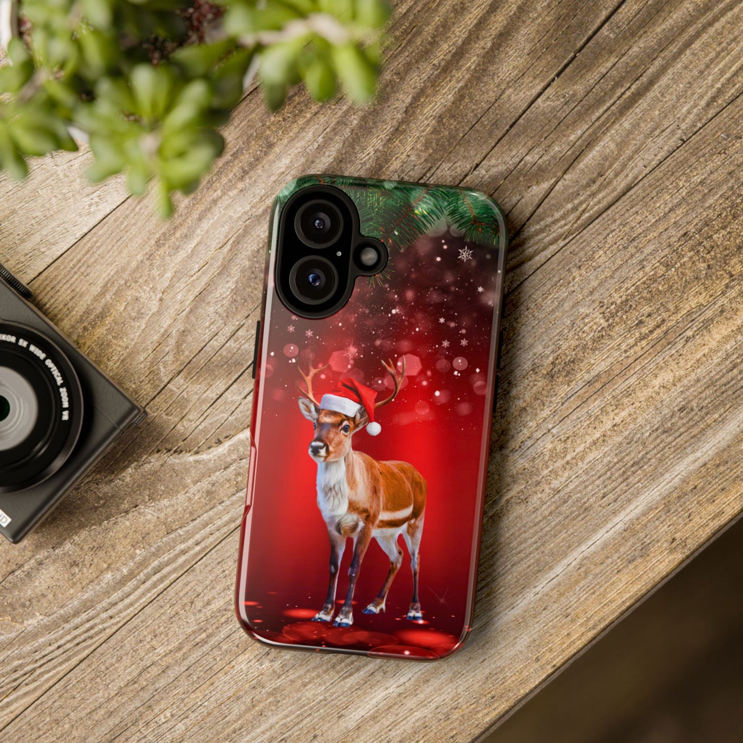 Festive Reindeer No.1 – Santa Hat with Holiday Lights Design for iPhone, Samsung & Google Models