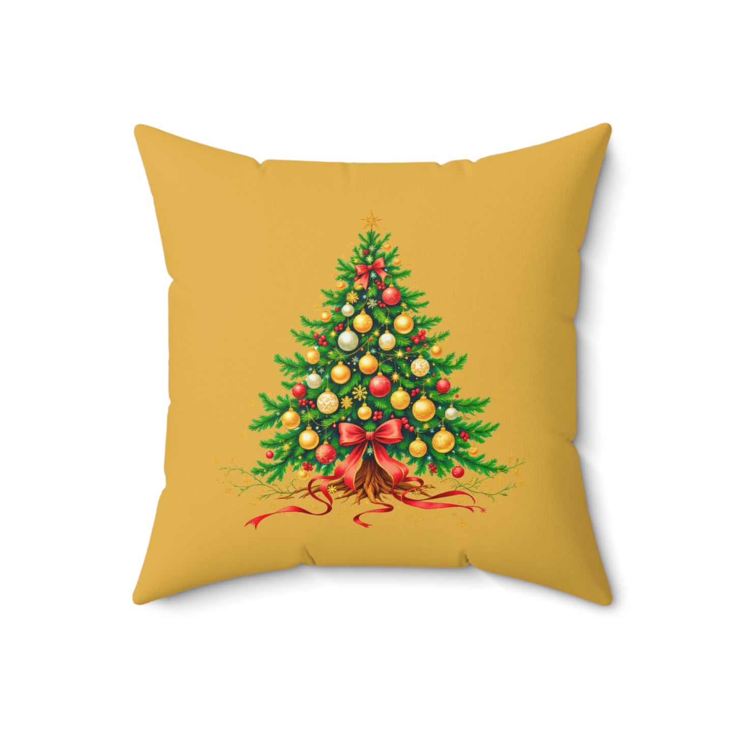 Elegant Christmas Tree Pillow – Festive Red and Gold Holiday Décor