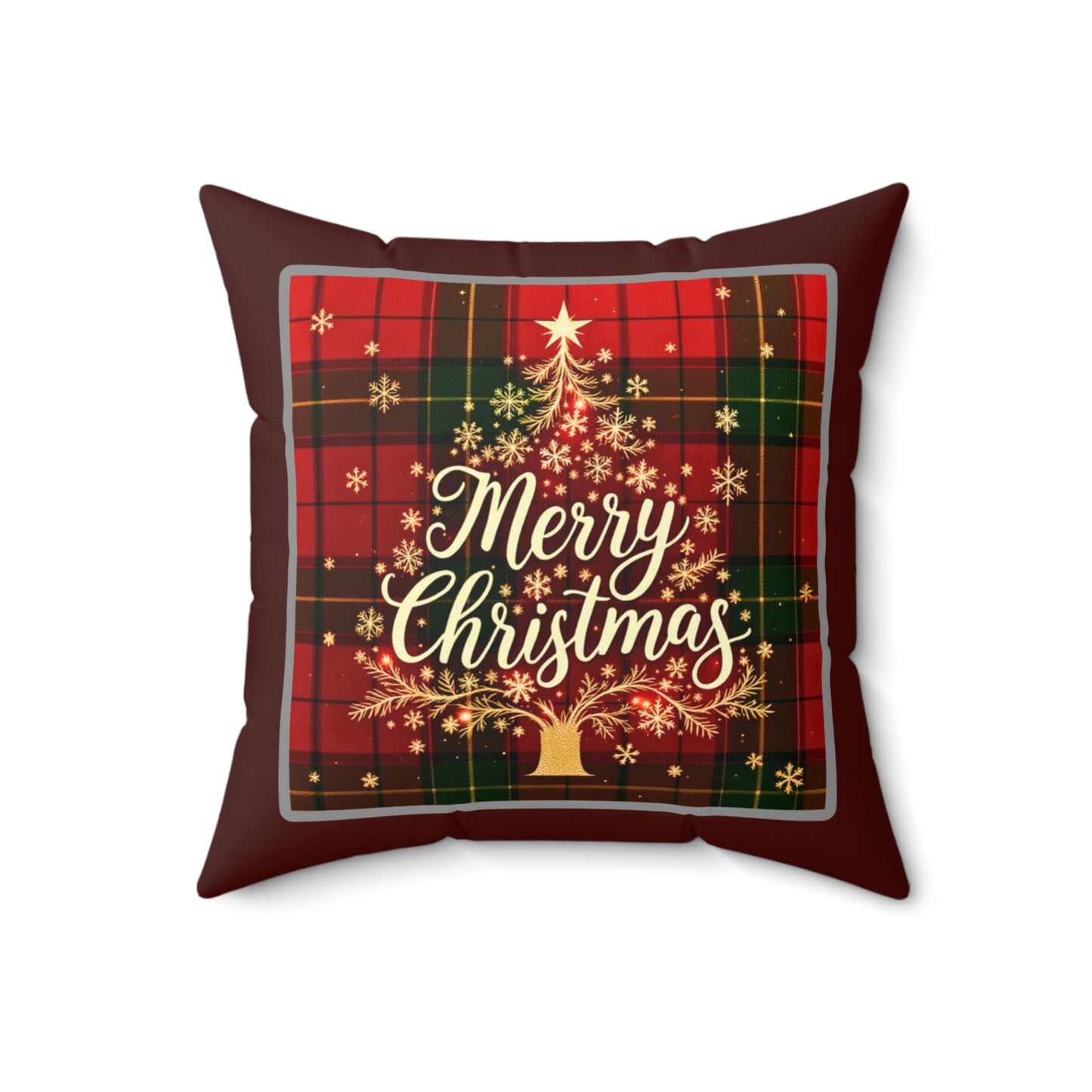 Elegant Christmas Tree Pillow – Festive Plaid Merry Christmas Design