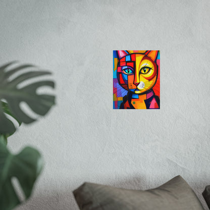 Cubist Cat Portrait - Vibrant Abstract Expression