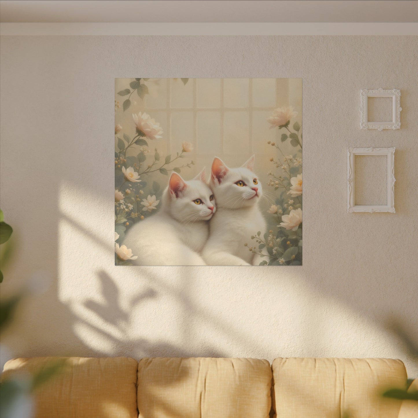 White Chocolate Kitties: Serene Winter Floral Art Giclée Print