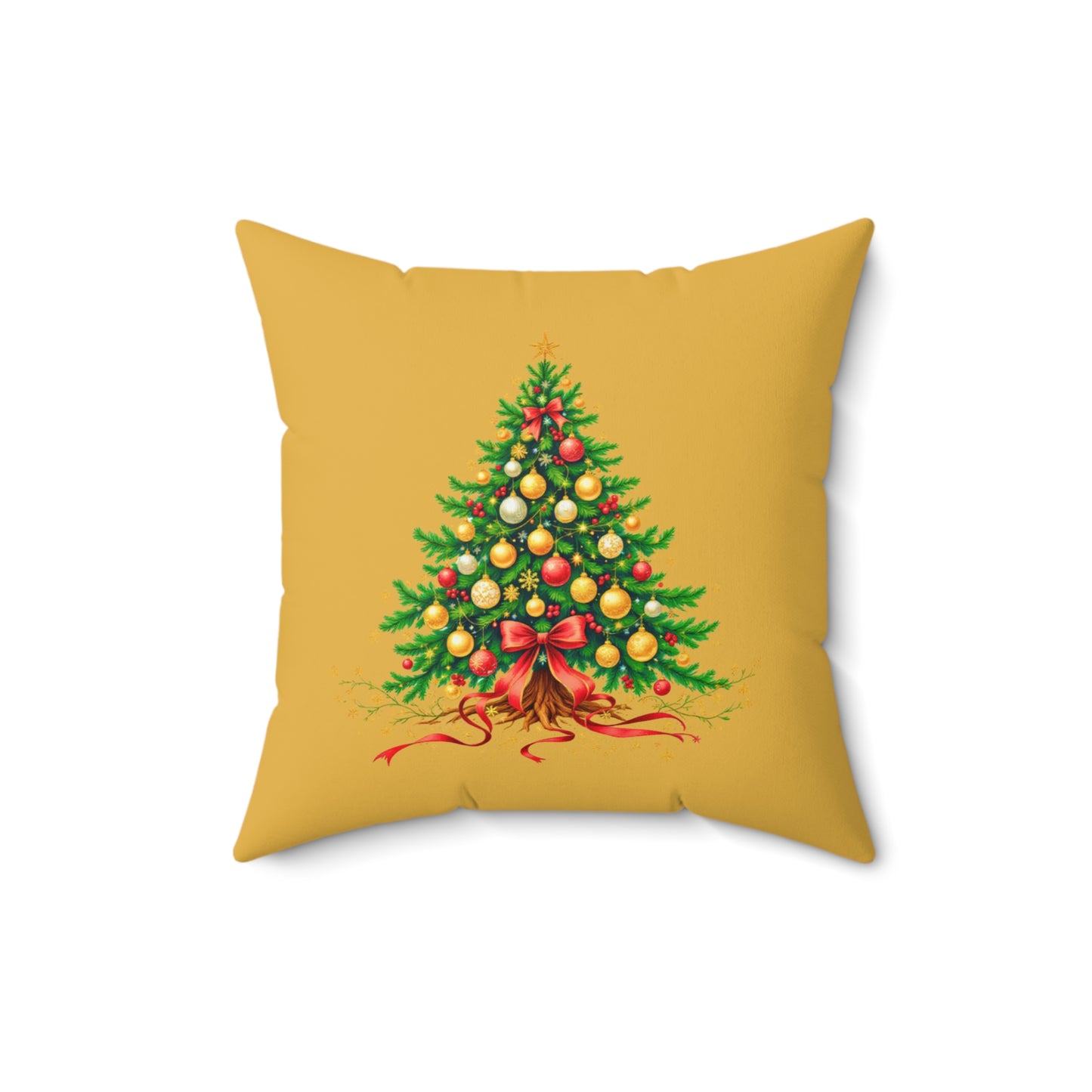 Elegant Christmas Tree Pillow – Festive Red and Gold Holiday Décor