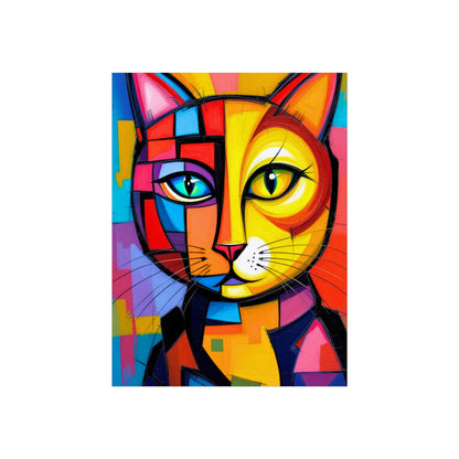 Cubist Cat Portrait - Vibrant Abstract Expression