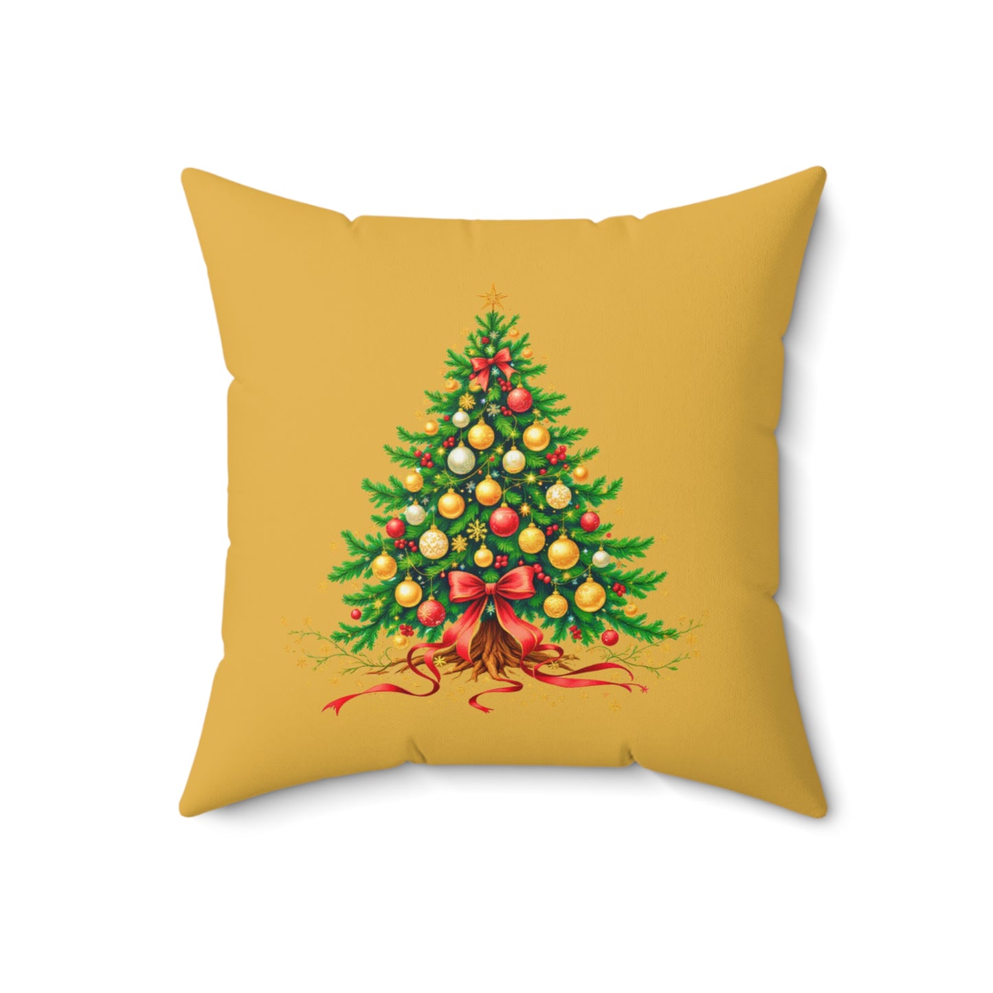 Elegant Christmas Tree Pillow – Festive Red and Gold Holiday Décor