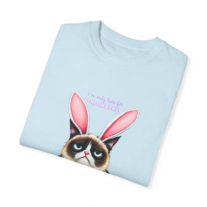 Comfort Colors 1717 Unisex Garment-Dyed T-shirt - “I’m Only Here for the Snacks” Funny Easter Bunny Cat Tee