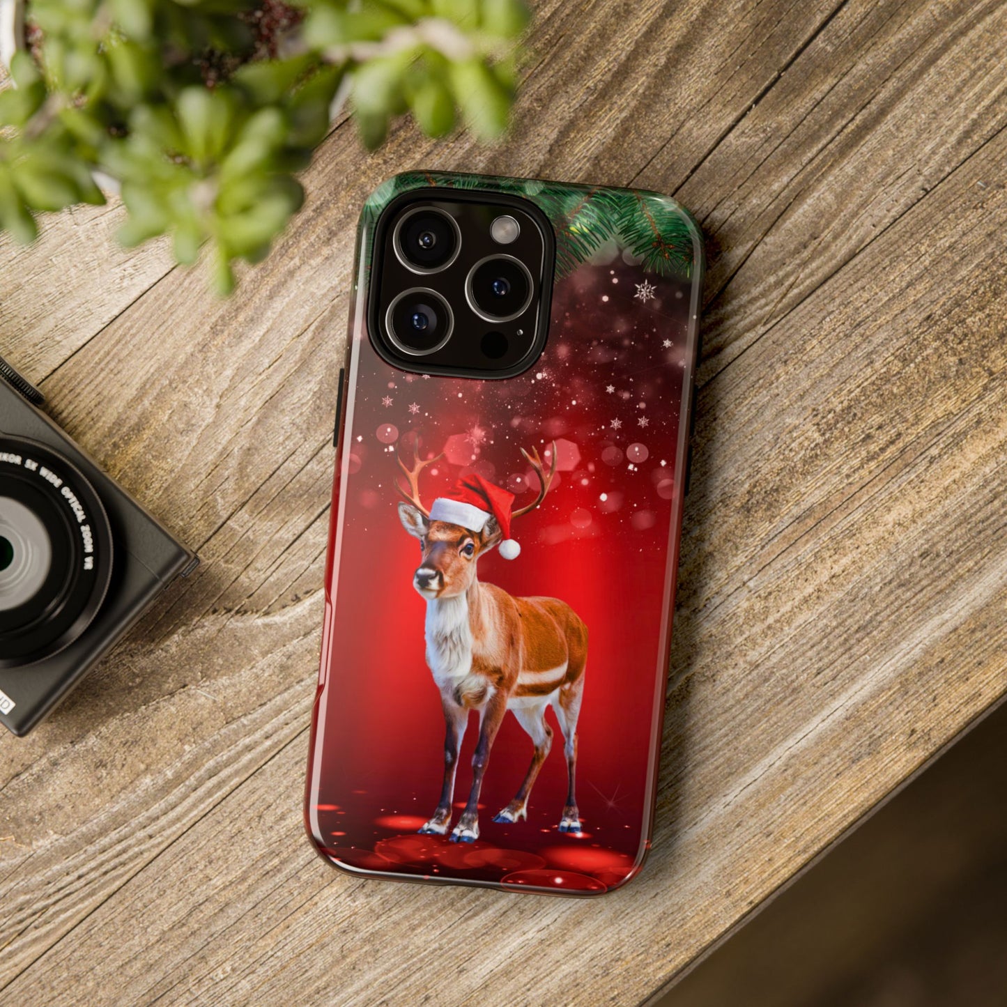 Festive Reindeer No.1 – Santa Hat with Holiday Lights Design for iPhone, Samsung & Google Models