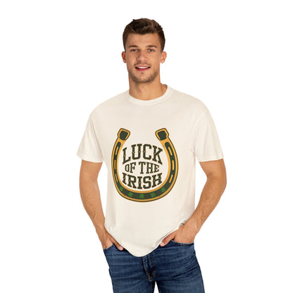 Comfort Colors 1717 Unisex Garment-Dyed T-shirt - Luck of the Irish St. Patrick’s Day Tee – Horseshoe & Shamrock Design