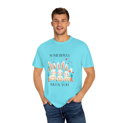 Comfort Colors 1717 Unisex Garment-Dyed T-shirt - “Somebunny Loves You” Trio Bunny Easter Tee
