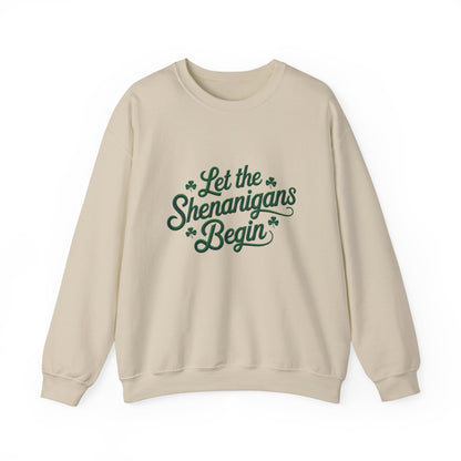 Gildan 18000 Unisex Heavy Blend™ Crewneck Sweatshirt - Let the Shenanigans Begin St. Patrick’s Day Design