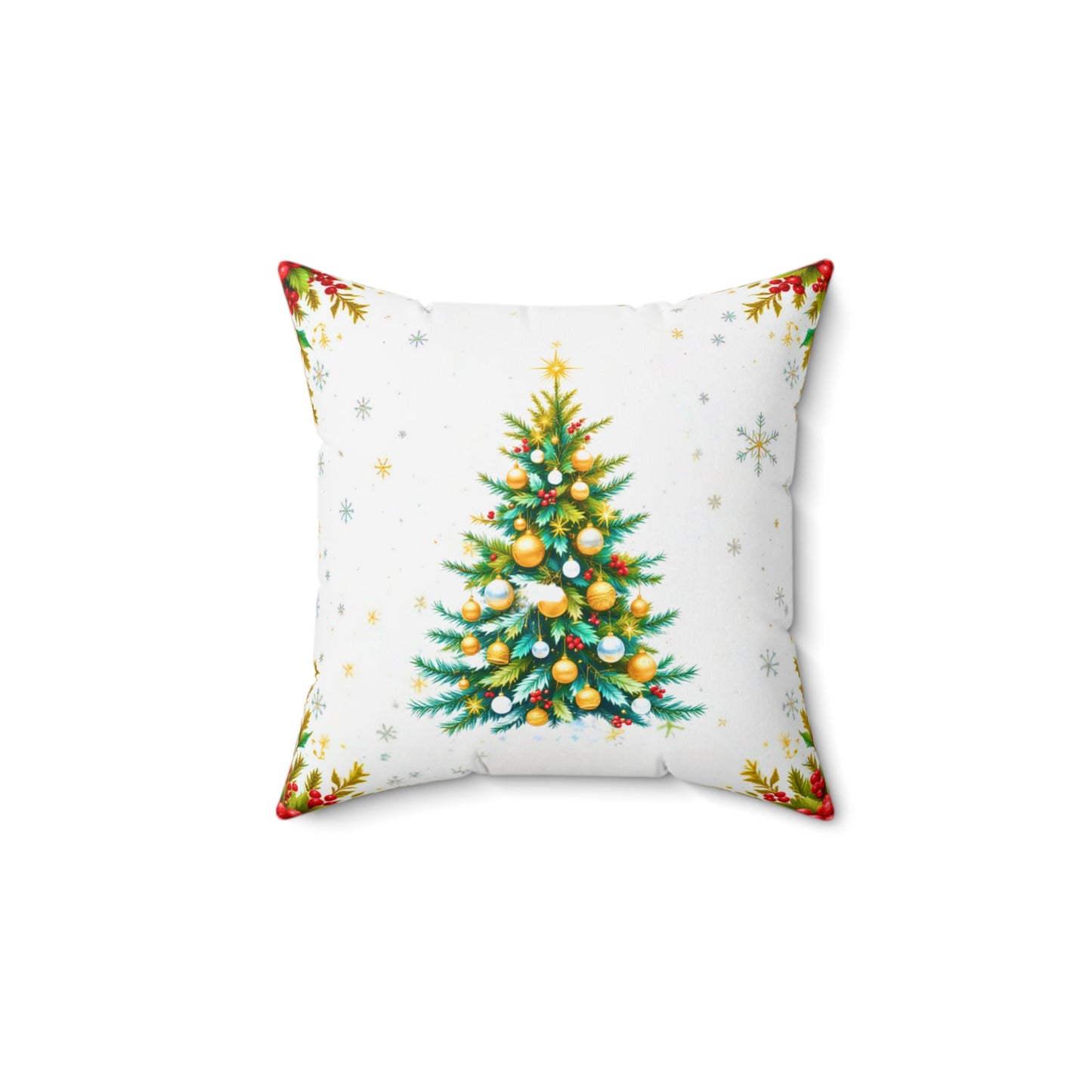 Elegant Christmas Tree Pillow – Festive Gold and Green