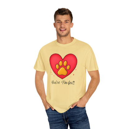 Comfort Colors 1717 Unisex Garment-Dyed T-shirt - "You’re Pawfect!" Adorable Heart and Paw Valentine's Day Design [Color Set 1]