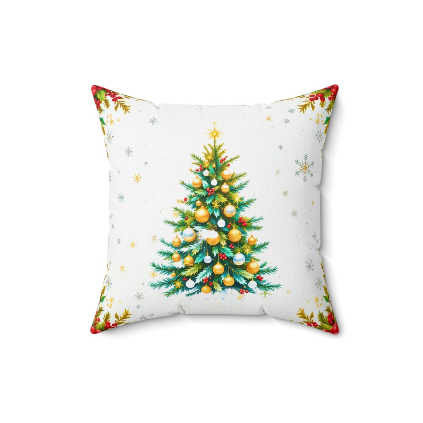 Elegant Christmas Tree Pillow – Festive Gold and Green