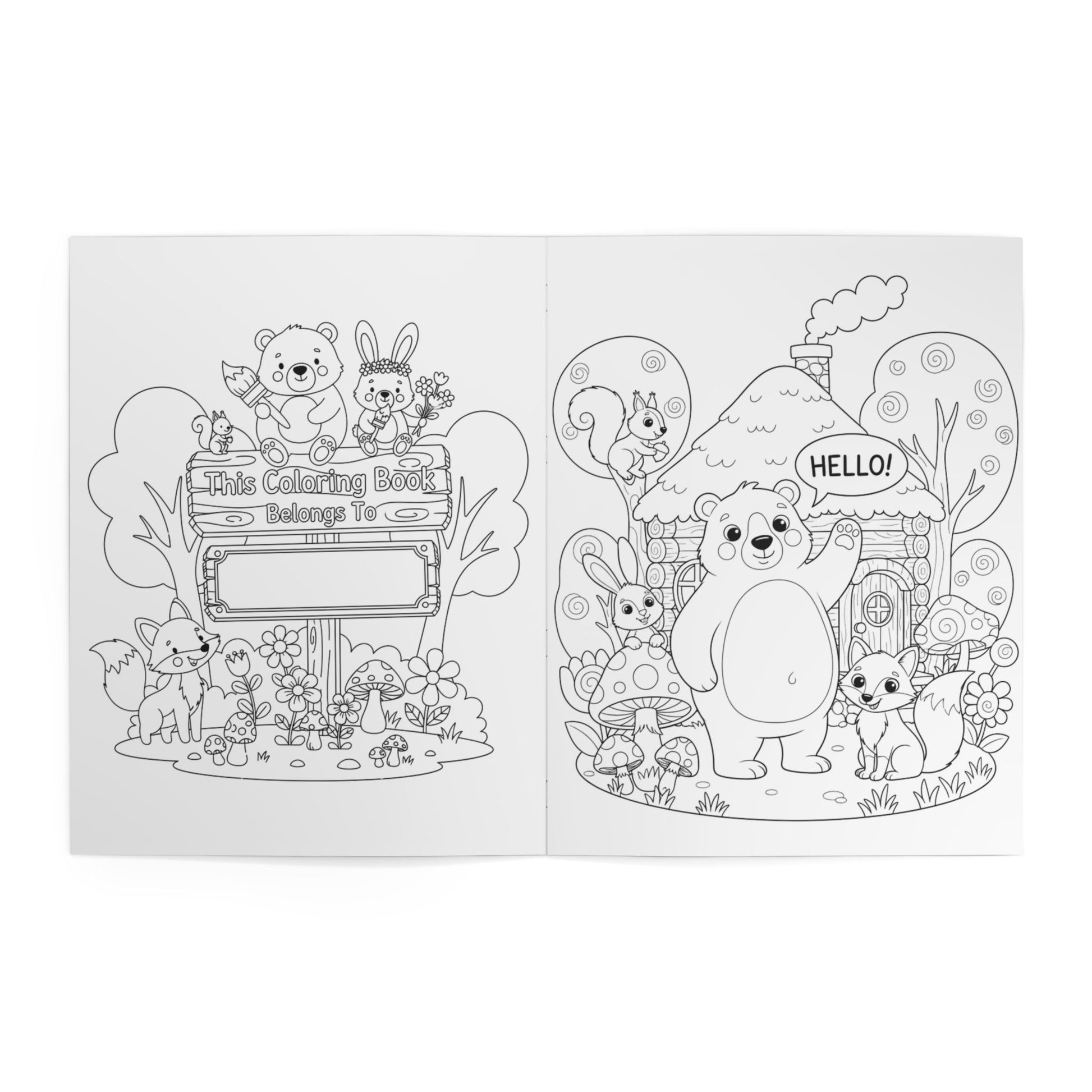 Coloring book pages with animal illustrations on a white background