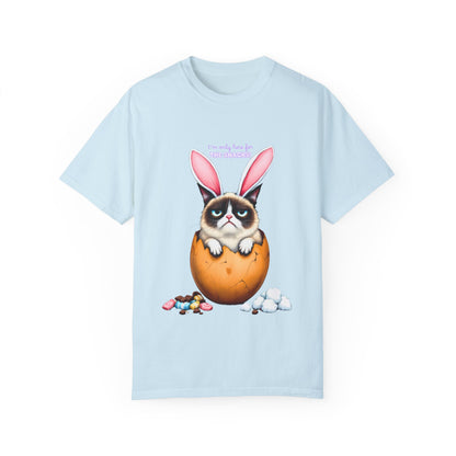 Comfort Colors 1717 Unisex Garment-Dyed T-shirt - “I’m Only Here for the Snacks” Funny Easter Bunny Cat Tee