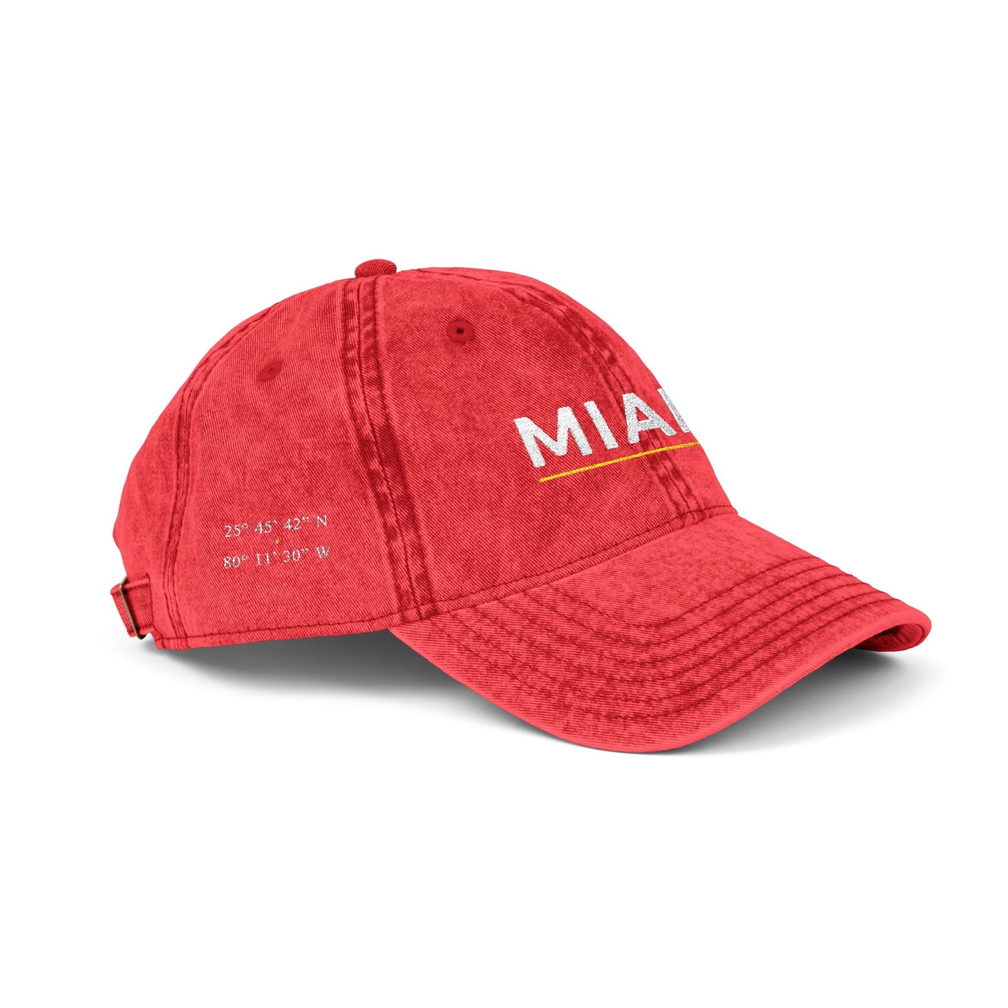 Red cap with a logo and text on a white background