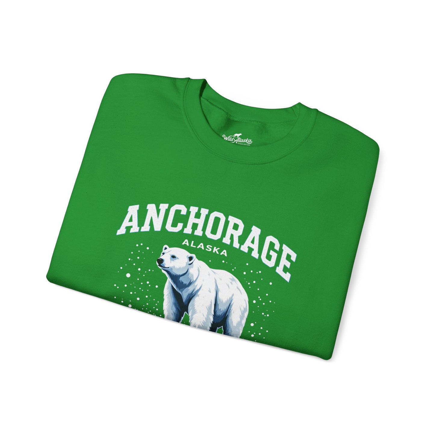 Green t-shirt with 'Anchorage, Alaska' and a polar bear design on a white background