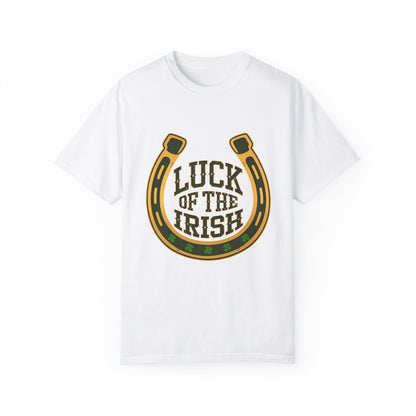 Comfort Colors 1717 Unisex Garment-Dyed T-shirt - Luck of the Irish St. Patrick’s Day Tee – Horseshoe & Shamrock Design