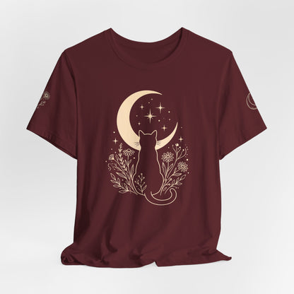 Moon Garden Watcher Cat Celestial Tee