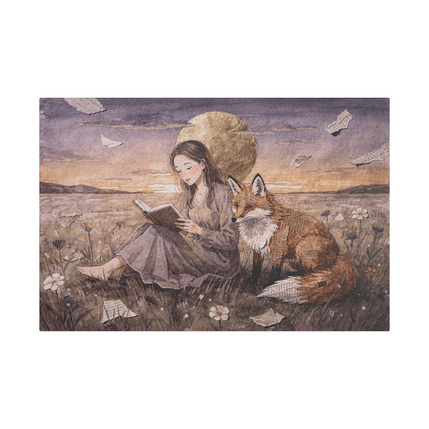 Meadow at Dusk – A Quiet Reading | Storybook Canvas Art