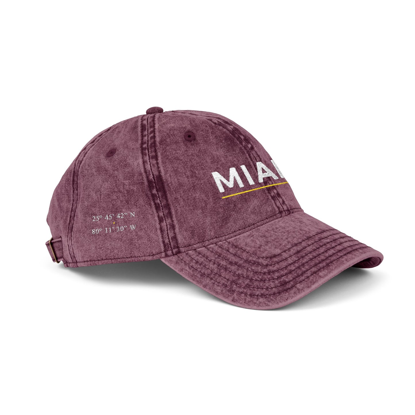 Gray distressed baseball cap with text on a white background