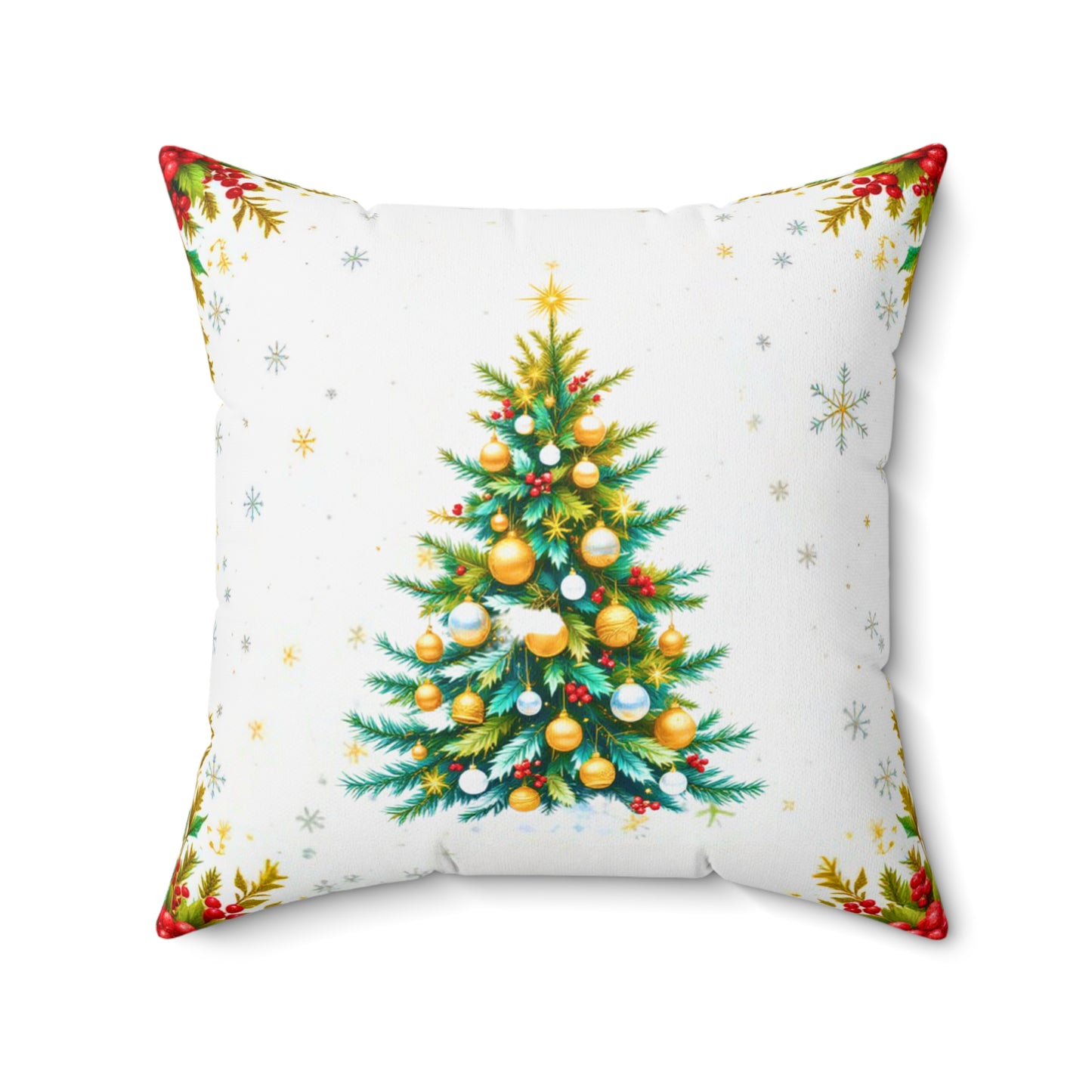 Elegant Christmas Tree Pillow – Festive Gold and Green