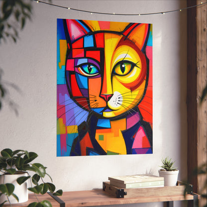 Cubist Cat Portrait - Vibrant Abstract Expression