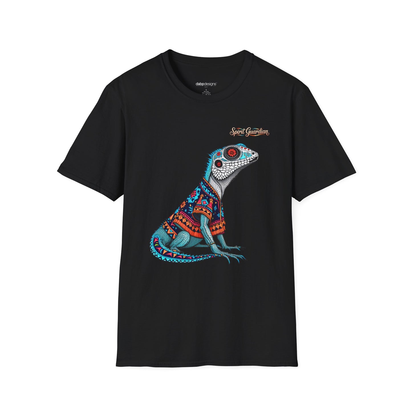 Navy blue t-shirt with a graphic of a cat and trees on a white background