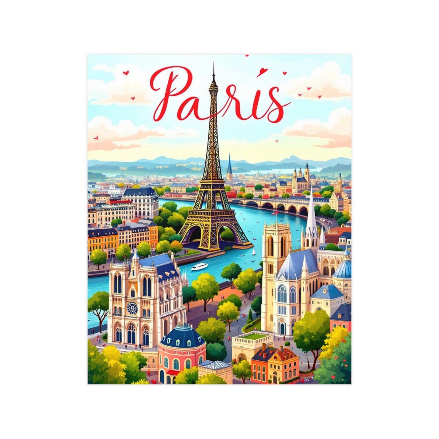 🇫🇷 Paris Poster | Eiffel Tower & Notre-Dame Cityscape