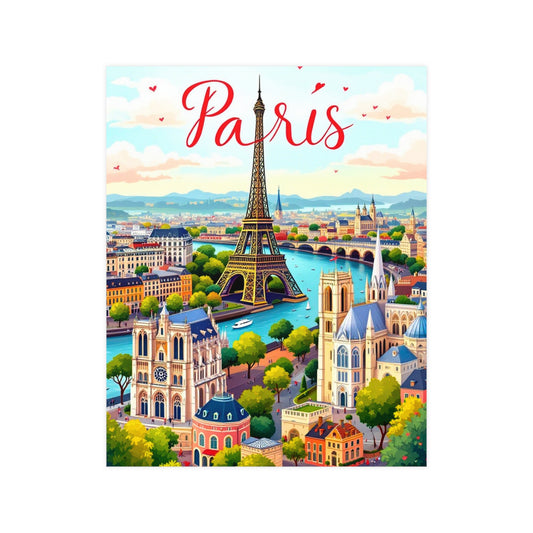 🇫🇷 Paris Poster | Eiffel Tower & Notre-Dame Cityscape