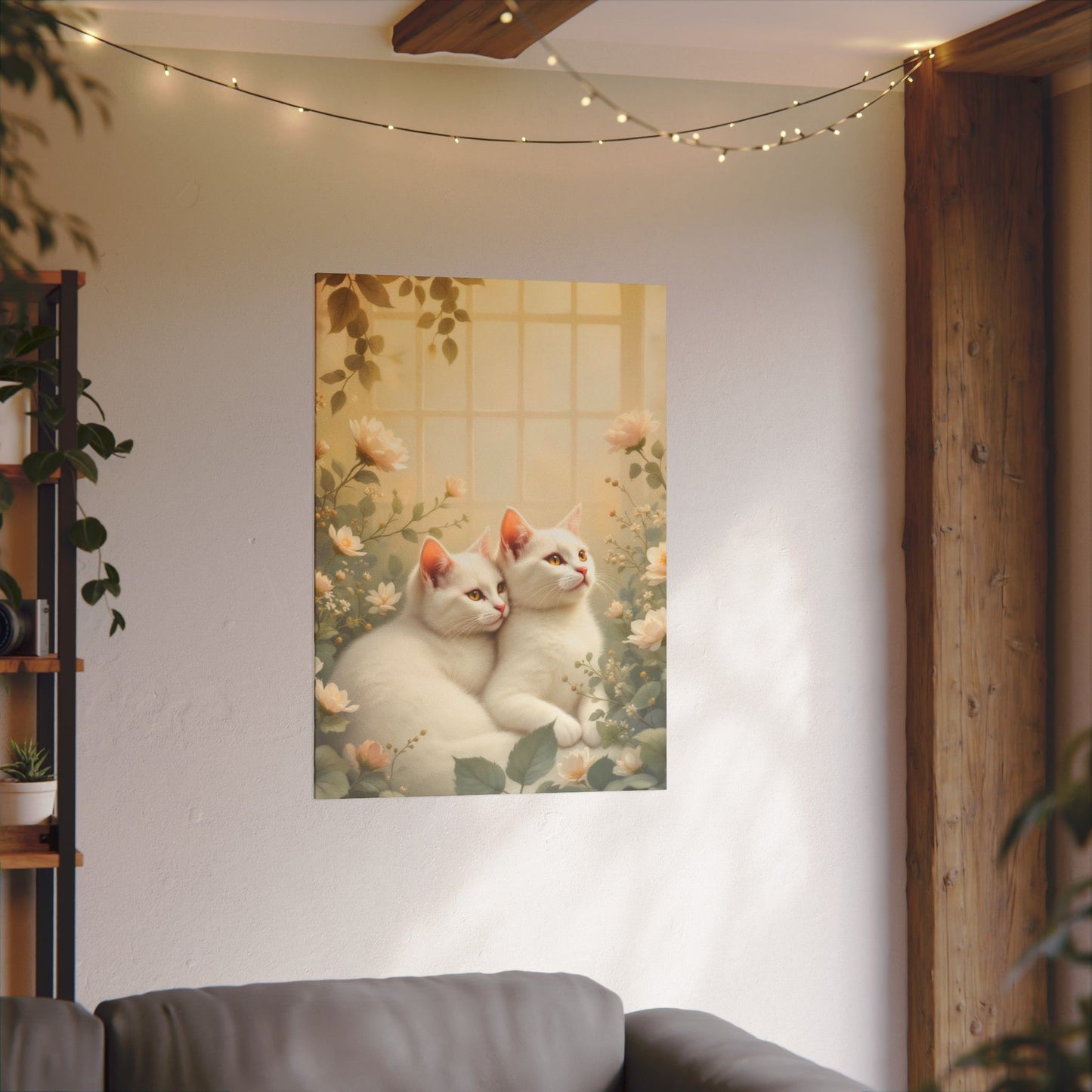 White Chocolate Kitties: Serene Winter Floral Art Giclée Print