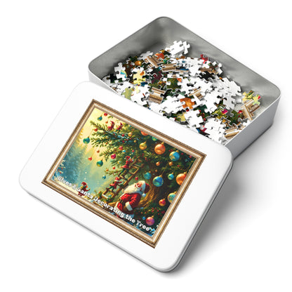 Elves and Santa Decorating the Tree Jigsaw Puzzle – A Whimsical Holiday Scene