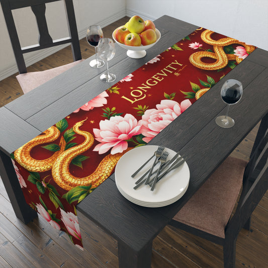 Chinese New Year 2025 Table Runner – "Longevity" Golden Snake Design