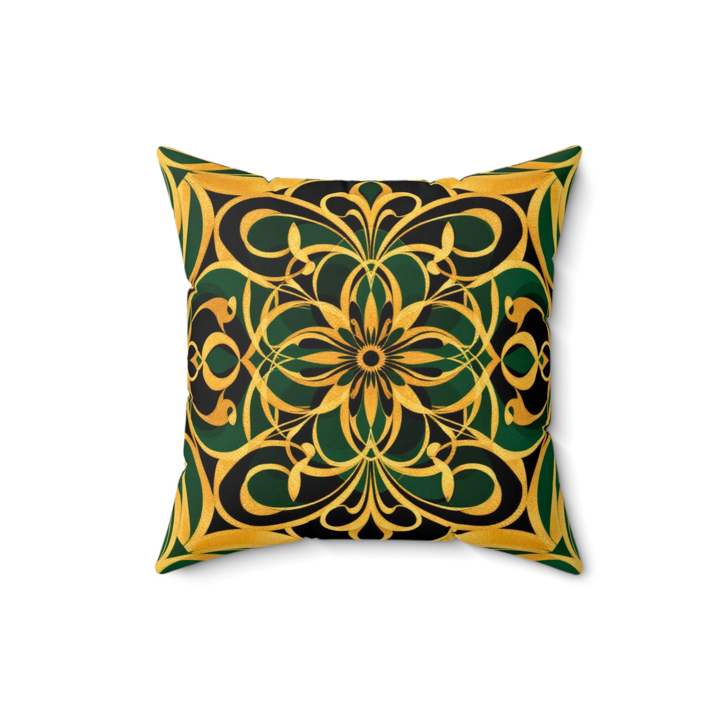 Regal Elegance – Gold & Green Luxe Throw Pillow