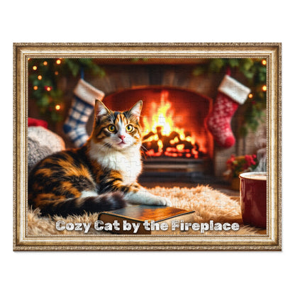 Cozy Cat by the Fireplace Jigsaw Puzzle – A Warm Winter Scene