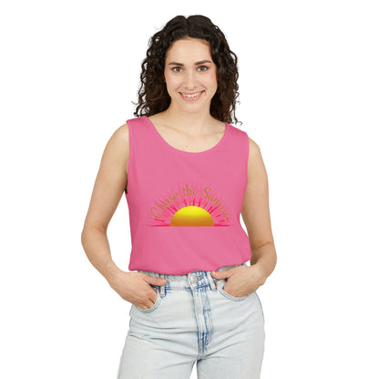 Comfort Colors® 9360 Women's Garment-Dyed Tank Top - Chase the Sunrise Aesthetic Design
