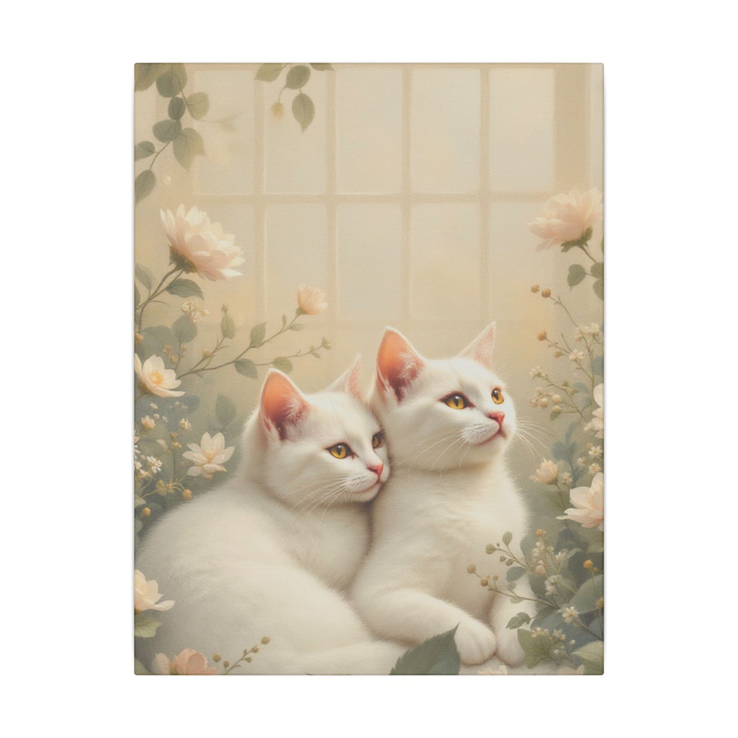 White Chocolate Kitties: Serene Winter Floral Art Giclée Print